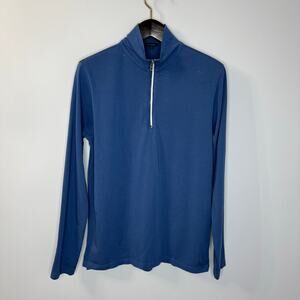 Patrick Assaraf 1/4 Zip Pullover Cotton Sweatshirt Blue Preppy Men's M